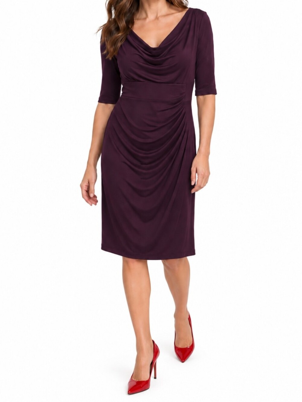 Lauren Ralph Lauren S12 Cowl Neck Solid  Purple Dress